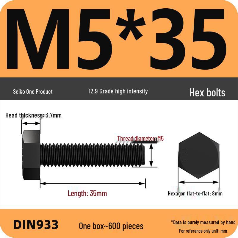 High Strength Class 12.9 Hex Bolt Set: M4-M16 Sizes