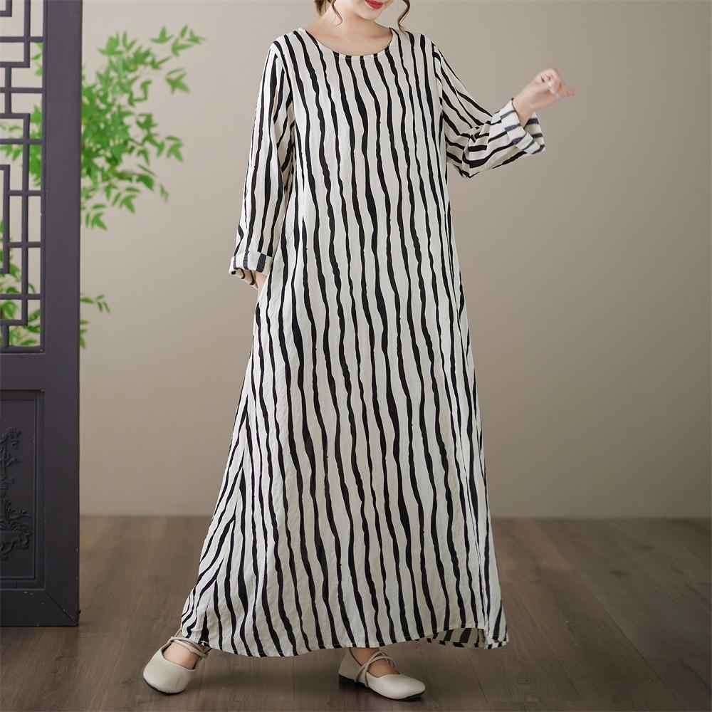 Long Sleeve Plus Size Cotton Vintage Floral New In Dresses for Women Casual Loose Spring Summer Autumn Dress