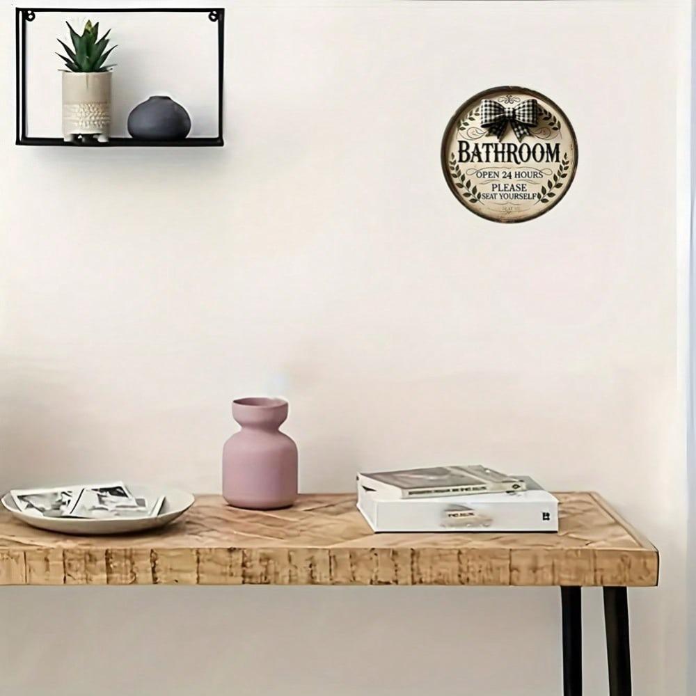Vintage Round Metal Wall Sign Rustic Bathroom Humor Decor Open 24 Hours Iron Art Gift