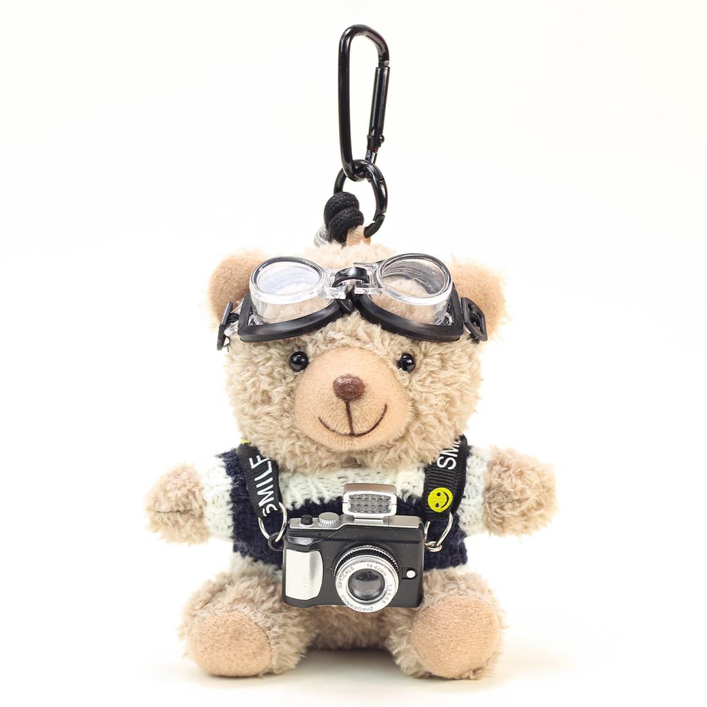Cute Space Bear Plush Camera Bag Charm Cartoon Doll Keychain Creative Gift