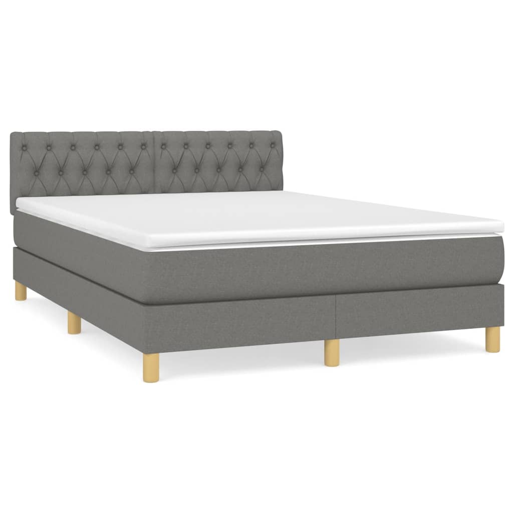 Box Spring Bed with Mattress Dark Gray 140 x 200 cm Fabric