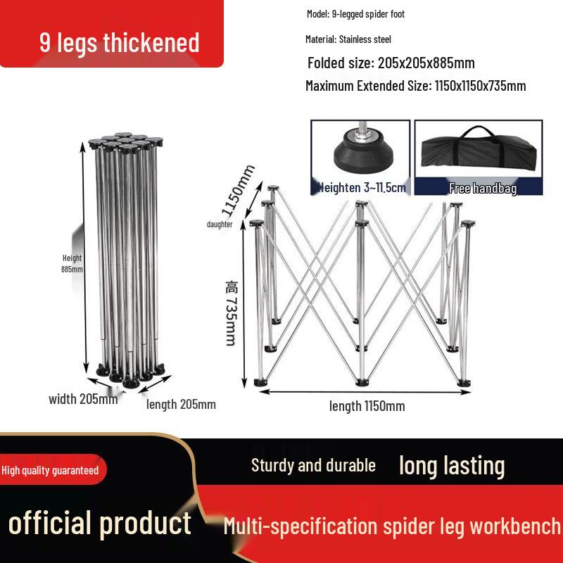 Spider Leg Foldable Multifunctional Woodworking Table with Stainless Steel Stand