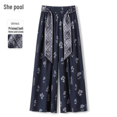 Women's Floral Print Elastic Waist Wide-Leg Pants