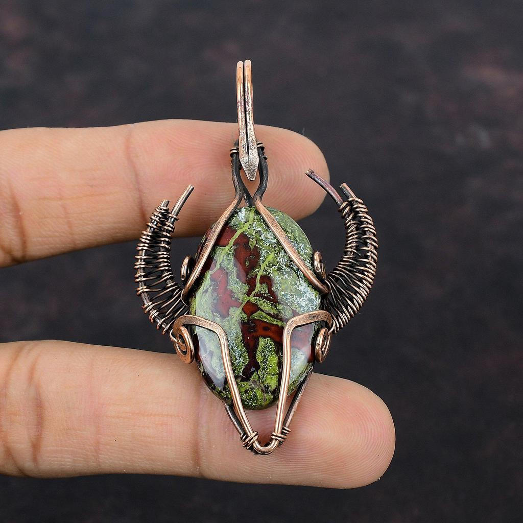 Dragon Bloodstone Pendant Copper Wire Wrapped Gemstone Pendant Bull Face Shape Pendant Handmade Pendant Copper Designer Jewelry Gift For Her