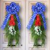 American Independence Day Wreath Door Hanging Holiday Bow Rattan Circle Window Scene Wall Hanging Decoration