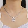 Lemegeton Zircon Tree of Life Necklace for Men Women Stainless Steel Jewelry Round Charm Lucky Accessories Party Family  Gifts