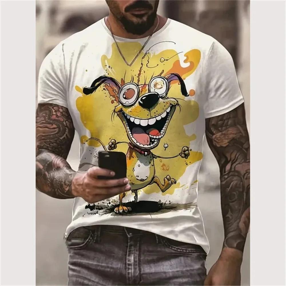 Summer Men Vintage Street Short Sleeve 3D Funny Graphic Print T Shirt Soft Cotton Stylish Daily Casual Top