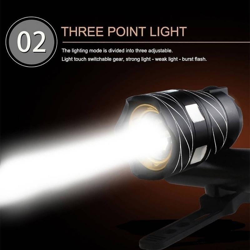 Beste Mountainbike-Lichter mit Blitzfunktion für Nachtfahrten, superhelles, wasserdichtes T6-LED-Fahrradlicht mit kostenlosem Zoom, wiederaufladbares Fahrrad über USB