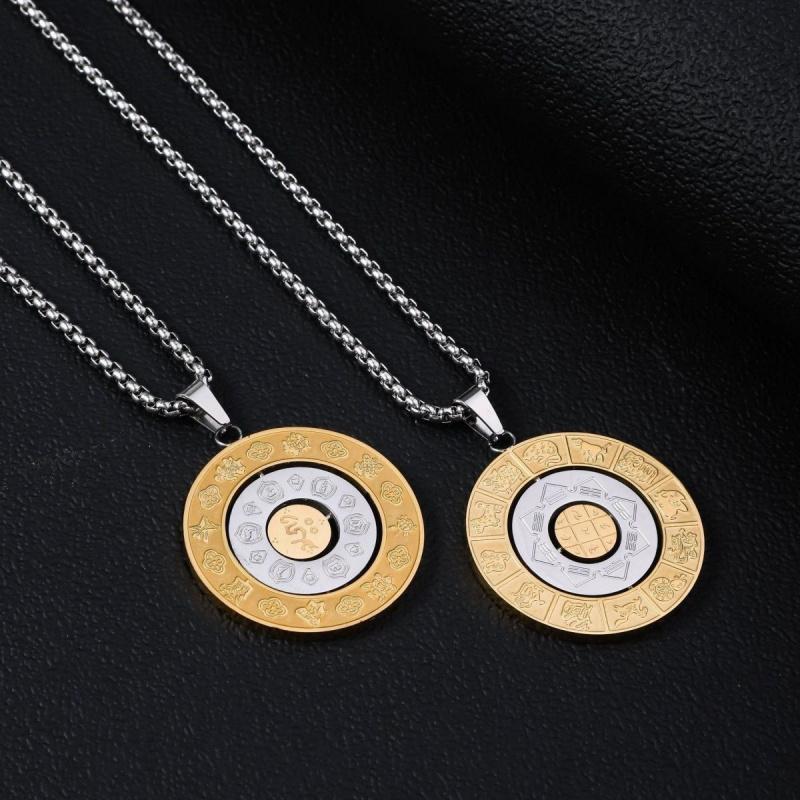 3 Layer Rotatable Necklace 12 Zodiac Manjushri Eight Trigrams Pendant Six Syllable Mantra Amulet Jewelry for Men & Women New