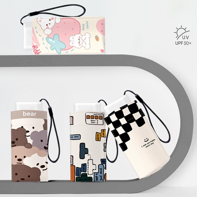 Cartoon Mini Cute Umbrella for Girls Summer UV Protection Flat Portable Sun Small Kids Umbrella Windproof 6K Parasol Sunshade