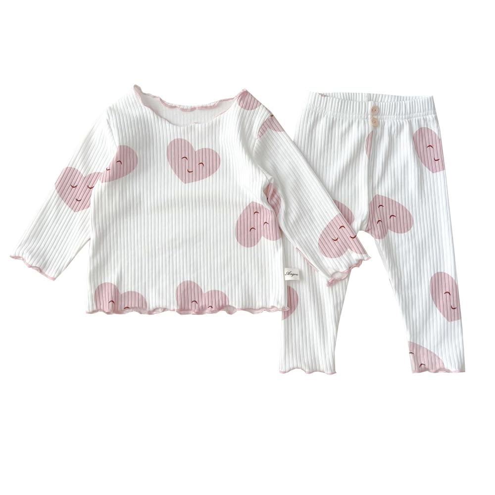 

Jaydyequ Детская пижама Легкая Длинная Белая Сердце 90см Комплект, Весна/Лето/Осень, Хлопок, Рукав, Домашняя одежда для девочек, Принт,