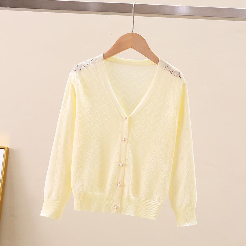 Korean Style Girls' Long Sleeve Knit Cardigan with Sun Protection - Summer 2023