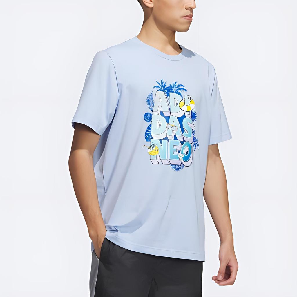 Adidas Neo 3D Letter Print Crew Neck Short Sleeve T-Shirt Men Tops Blue IP3888