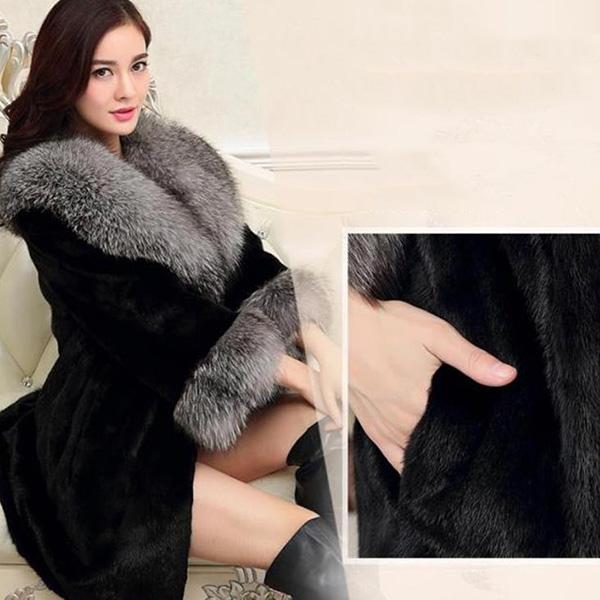 Damen-Winter-warme Kunstpelzmäntel, Damen-Fleece-verdickte lange Mäntel, Pelzkragen, warme Mäntel für den Außenbereich