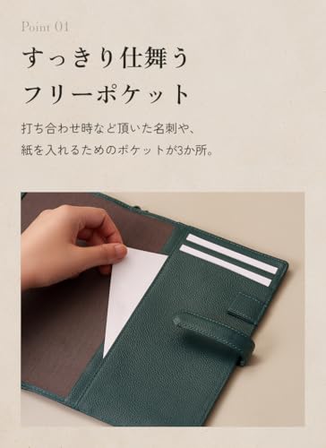 [LIB] A5 Water-Repellent Genuine Leather Planner Cover with Belt, Pen Holder, Two Bookmark Strings, and Three Pockets (Black Holes)