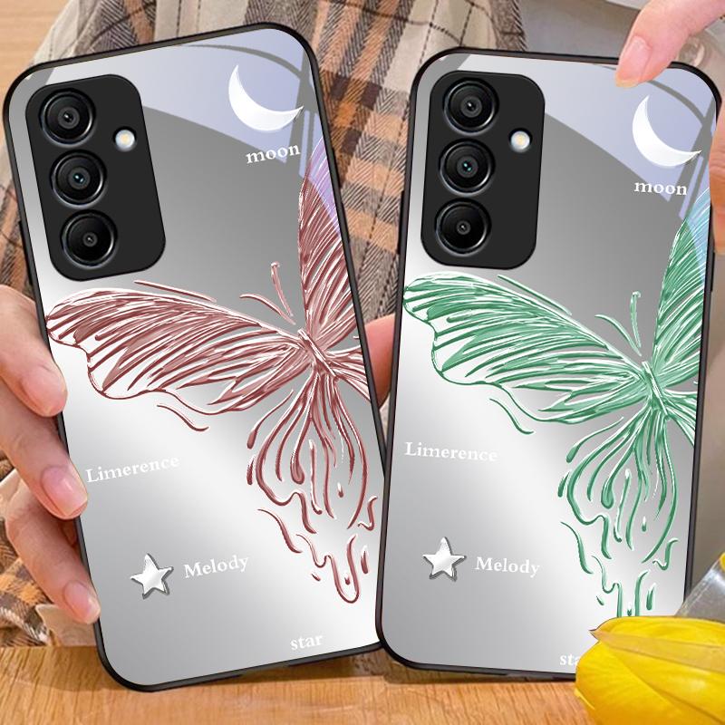 Metallic Butterfly Für Samsung Galaxy A15 5G 54 4G 51 50 24 35 90 71 12 51 53 52S 80 22 34 Schwarz Gehärtetes Glas Handyhülle
