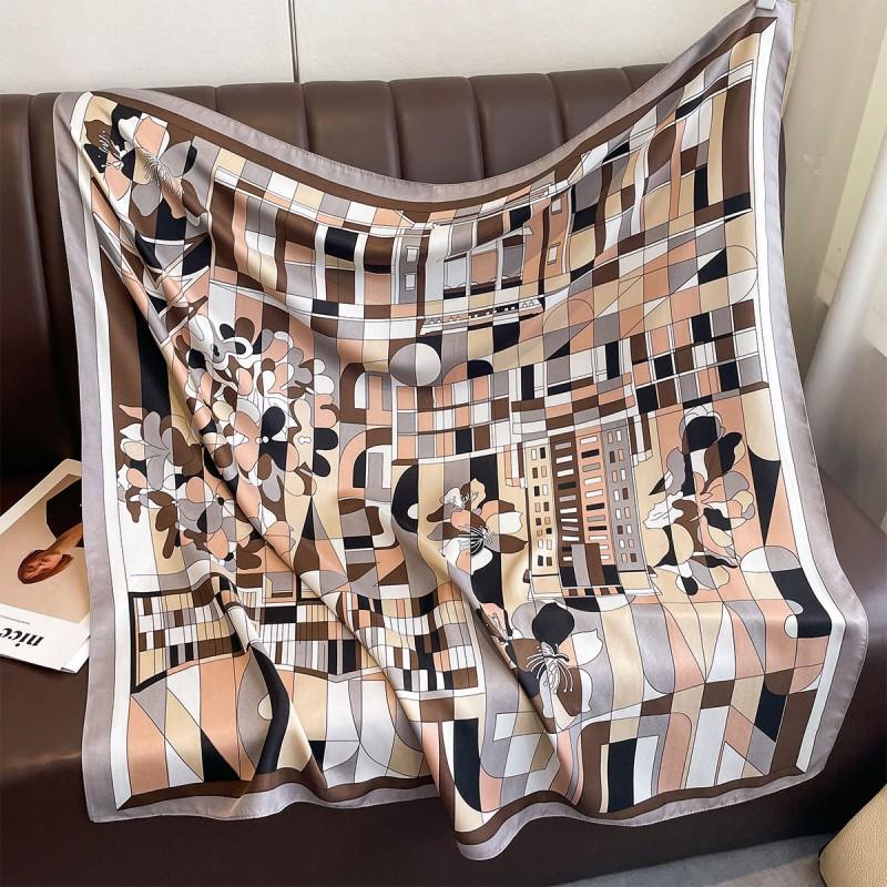 Lightweight 90x90cm Square Scarf Women Navy Style Sun Protection Silk-Like Feel Wear Chic Versatile Accessory