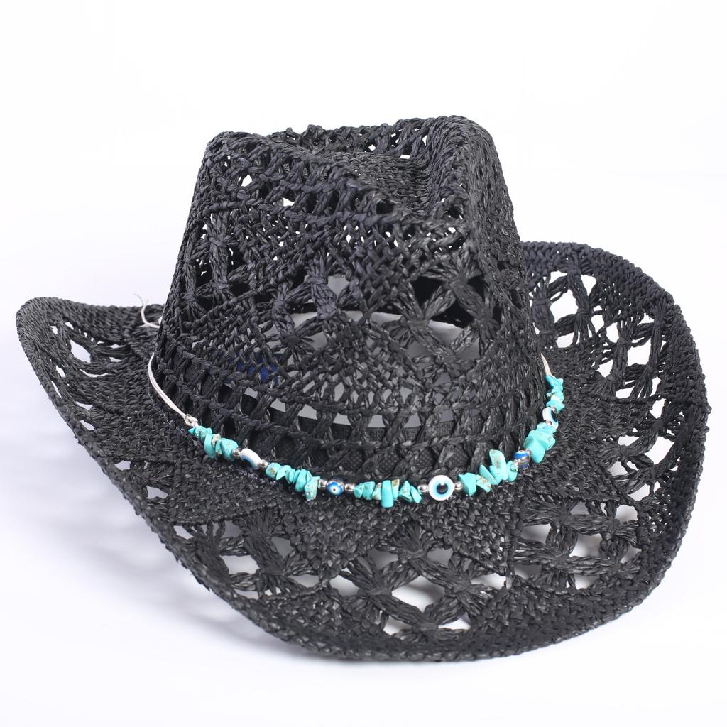 Popular European and American Classic Hollow Western Cowboy Hat Men's and Women's Fashion Vacation Breathable Sunshade Straw Hat