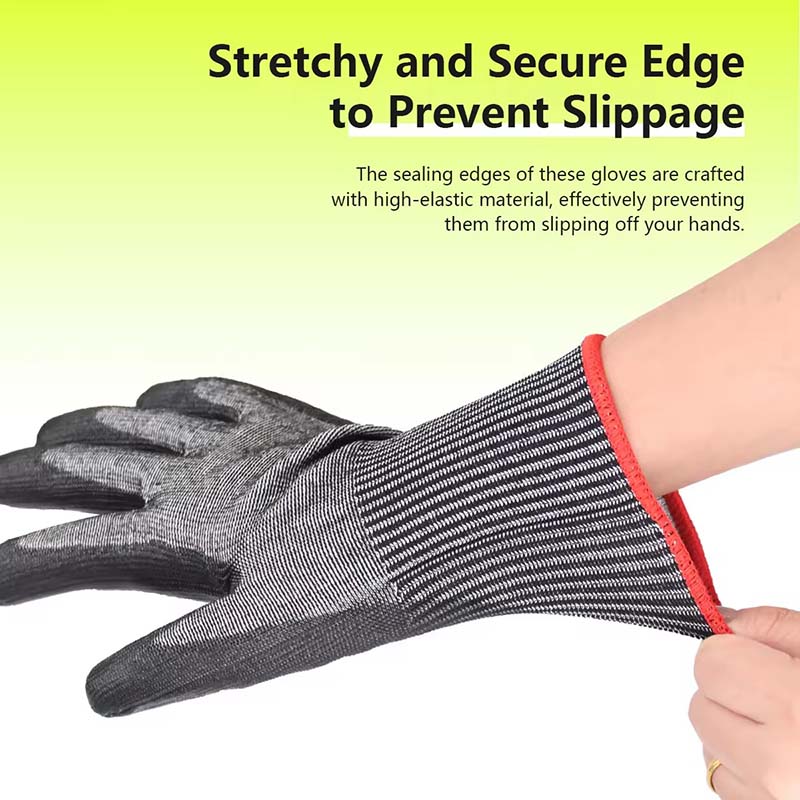 SIZAsafety Anti-cut Black HPPE PU Palm Coated EN388 E Class ANSI A5 Knife Resistance Cut Resistant Work Gloves