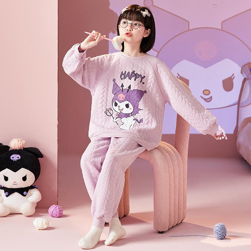 Kinder Flanell Pyjama Set Jungen Mädchen Warm Langarm Oberteil Und Hose Nachtwäsche Winter Haus Nachtwäsche