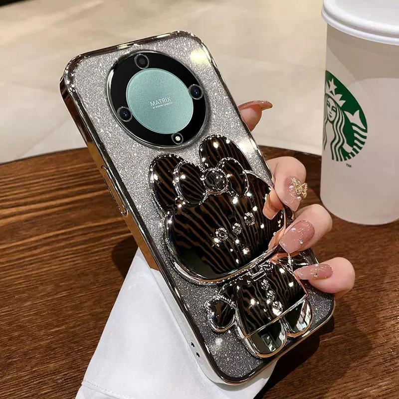 

Rabbit Mirror Bracket Case for Honor Magic 7 Pro Magic 6 Lite 5 Pro Honor X9A X9B X8A X8B X7A X7B X6A Seismic Protective Shell For Honor X6A&Case & Holder серебряный