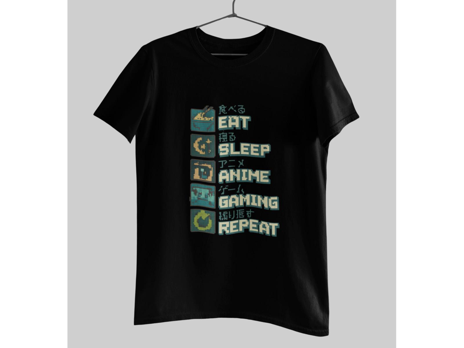 Eat Sleep Anime Gaming Repeat T-Shirt Retro Pixel Art Tee 100% Softstyle Cotton S