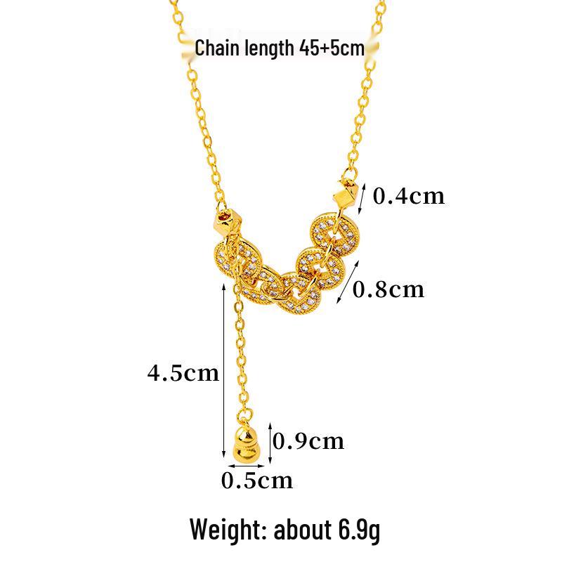 Ancient Five Emperor Coin Necklace & Diamond-Set Copper Earrings - Trendy, Long-Lasting Jewelry for Women