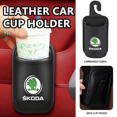 Rjhwp8 For Car Door Water Cup Holder Back Seat Drink Rack Leather Storage Box Octavia A5 A7 RS Fabia Superb Rapid Karoq