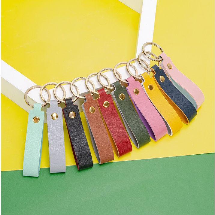 Nordic Two-Color PU Leather Keychain: Creative Macaron Keyring & Bag Pendant