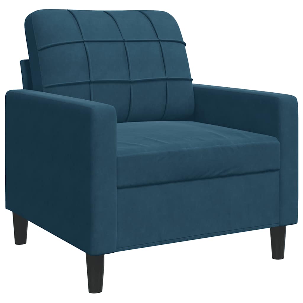 3 Piece Sofa Set with Cushions and Neck Rollers Blue Velvet