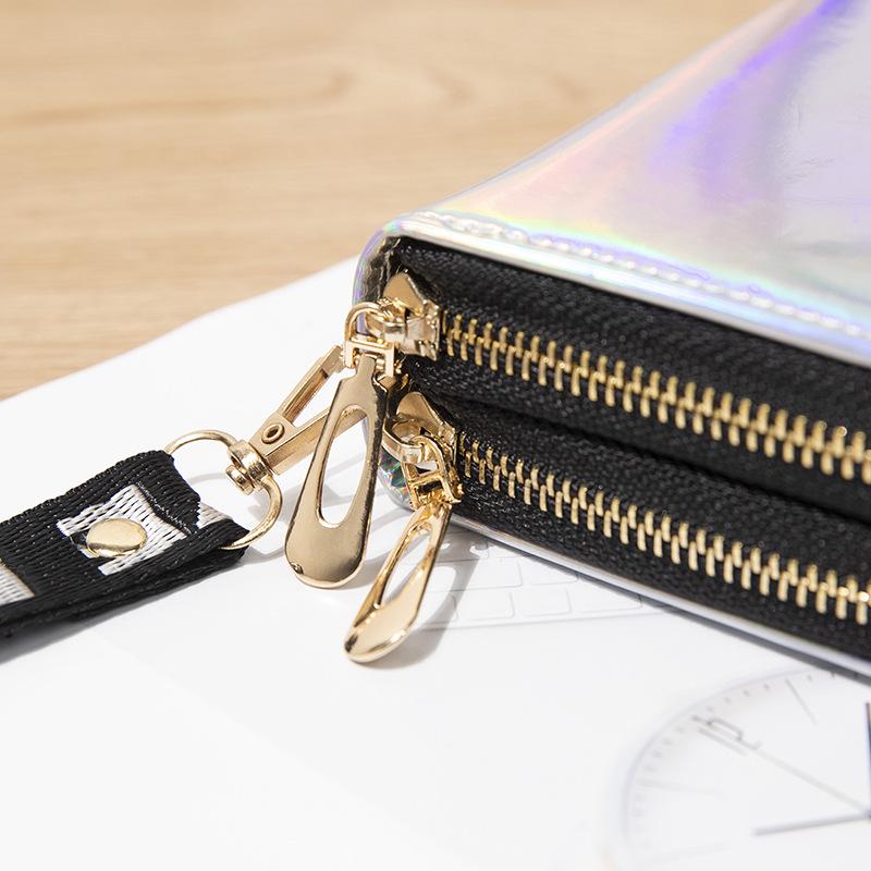 Damen-Geldbörse im neuen Stil mit Doppelreißverschluss und Laser-Motiv – Clutch mit großem Fassungsvermögen und weichem Münzfach