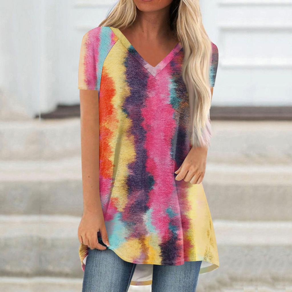 Damen Kurzarm Plissee Lose Tops Plus Size Casual Tops V-Ausschnitt Kurze Ärmel Casual Sommer T-Shirts Damen Tops T-Shirts Shirts