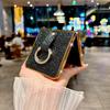 Luxus Strass Beschichtet Rahmen Litschi Leder Handyhülle Für SAMSUNG Z Flip 7 6 5 4 3 Fingerring Unifarbene Schutzhülle