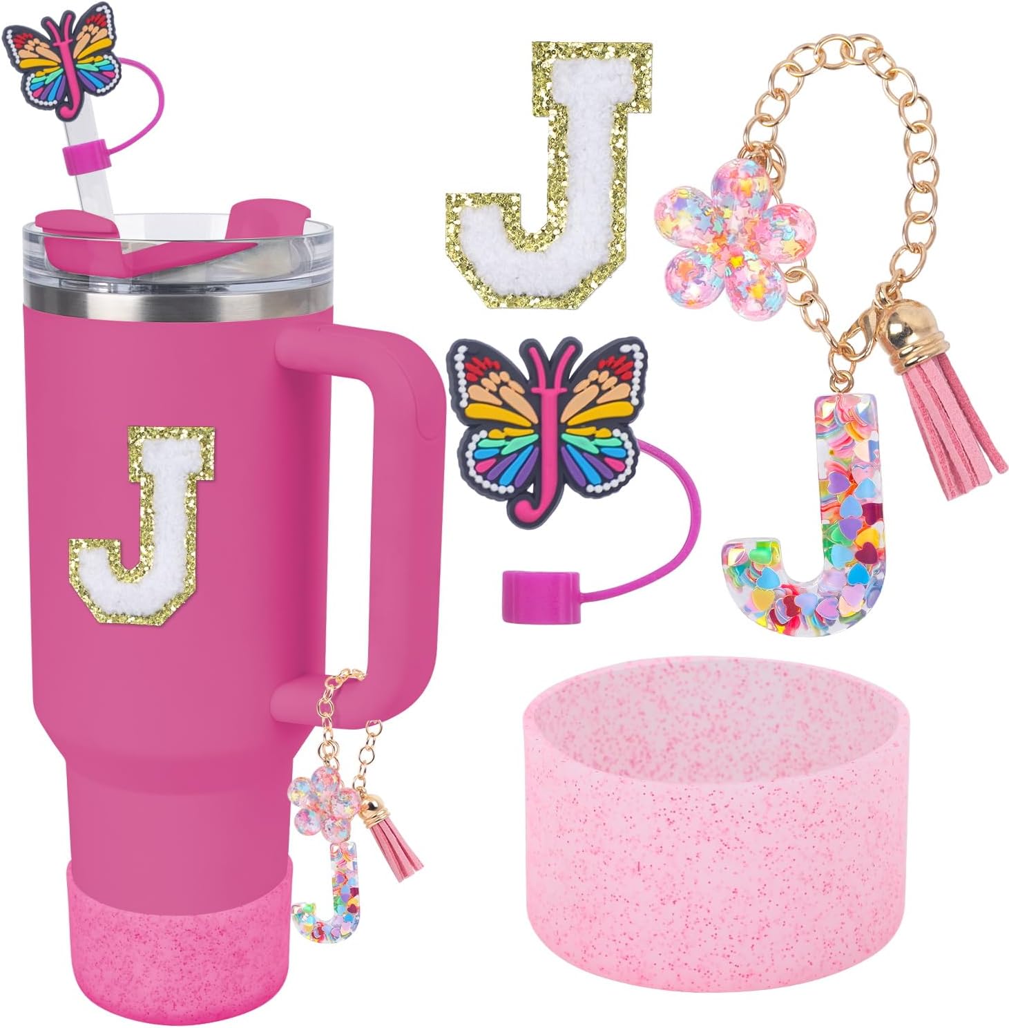 

Accessories for Stanley Cup 40oz 30oz Letter Charms for Handle Silicone Boot,Straw Cover Topper & Sticker Charms