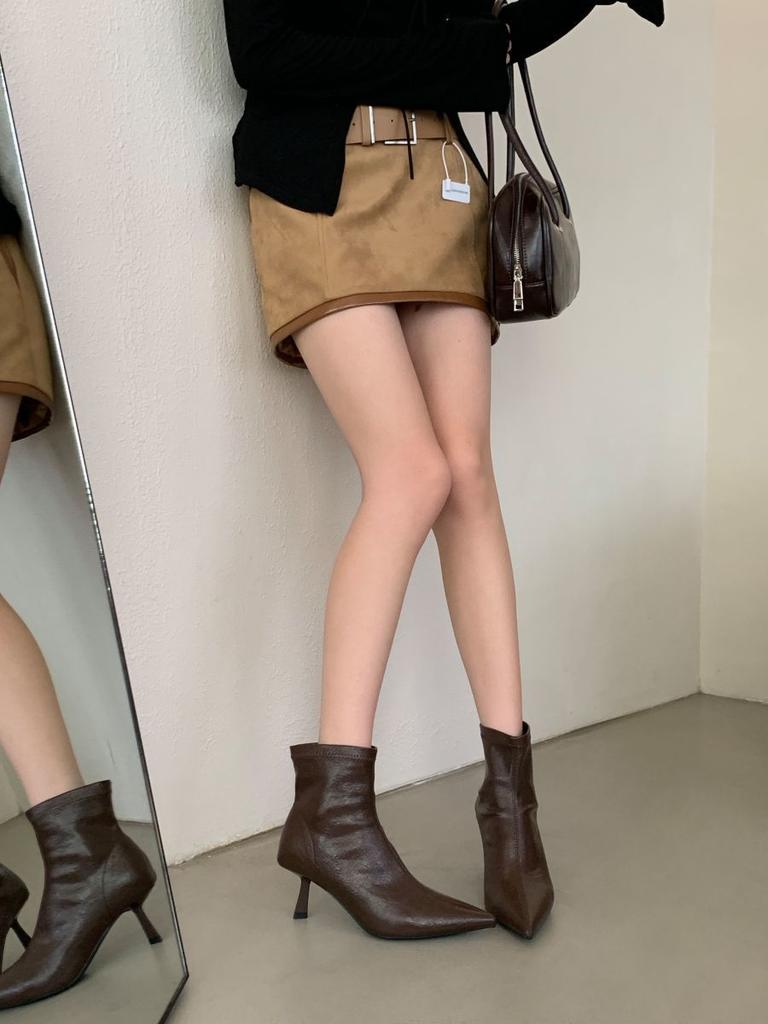 2025 New Autumn French Pointed Thin Heel Skinny Boots Children's High Temperament Fashion Boots Small Boots