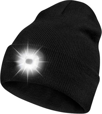 1 Pezzo Cappello Beanie a LED con Luce, Cappello Lampada Frontale Ricaricabile, Cappelli Invernali Caldi a Maglia Unisex, Lampada Frontale per Corsa Escursionismo Campeggio