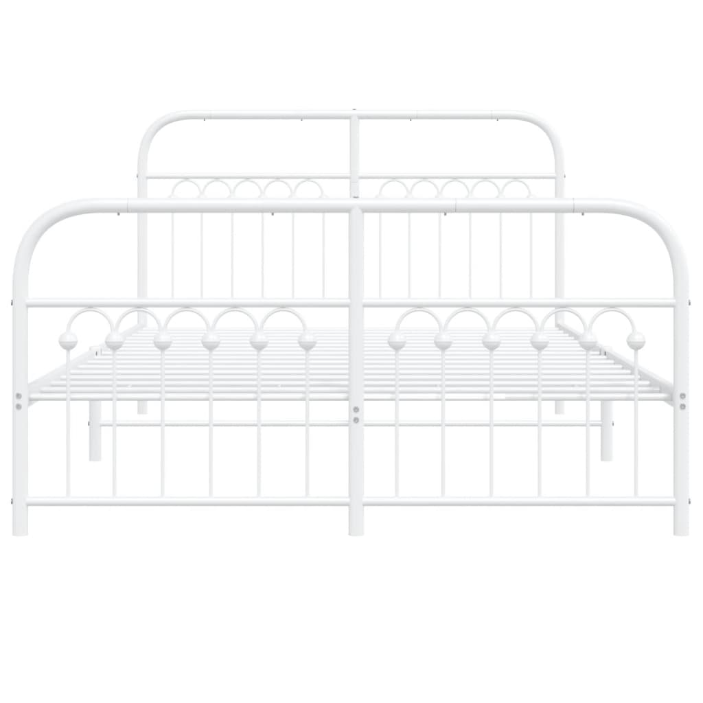 Metal Bed Frame with Headboard and Footboard White 137x190 cm