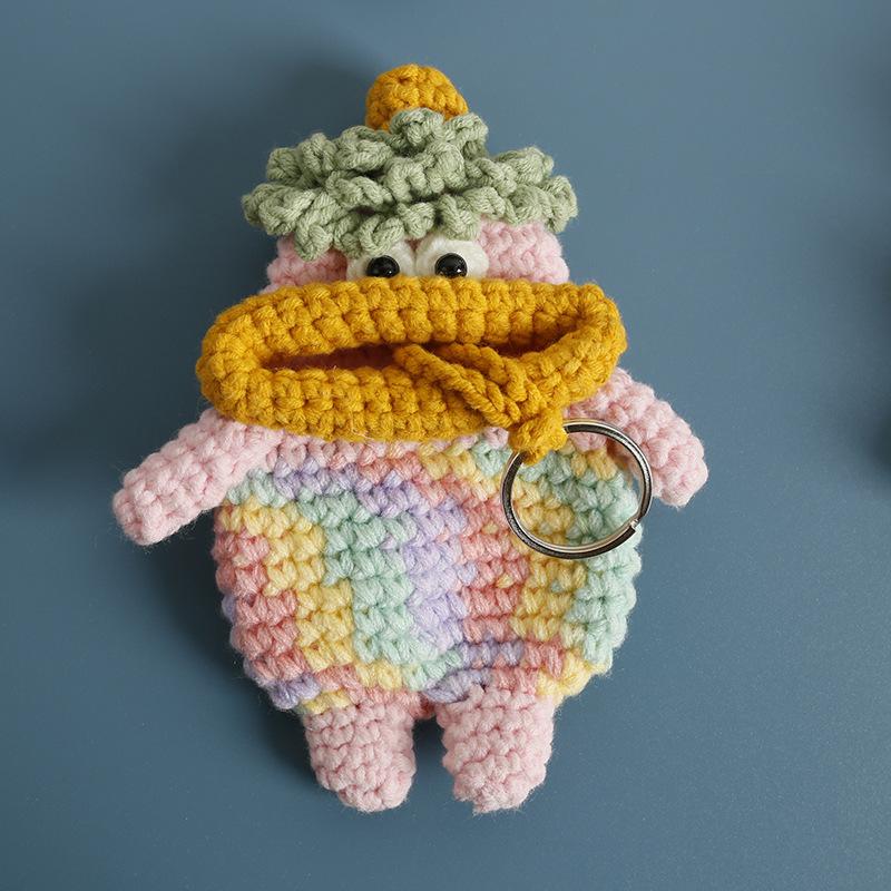 Funny Sausage Mouth Doll Series Crochet Bag Keychain For Car Keys Holder Knitting Doll Keyrings For Key Storage Custom Accessory