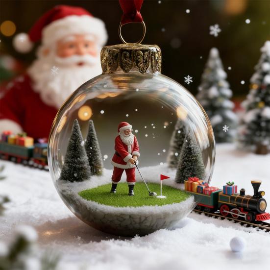 Noel Baba Asılı Süsleme Şeffaf Top Tenis Golf Futbol Basketbol Badminton Oynayan Santa Noel Ağacı Asılı Süs Kolye