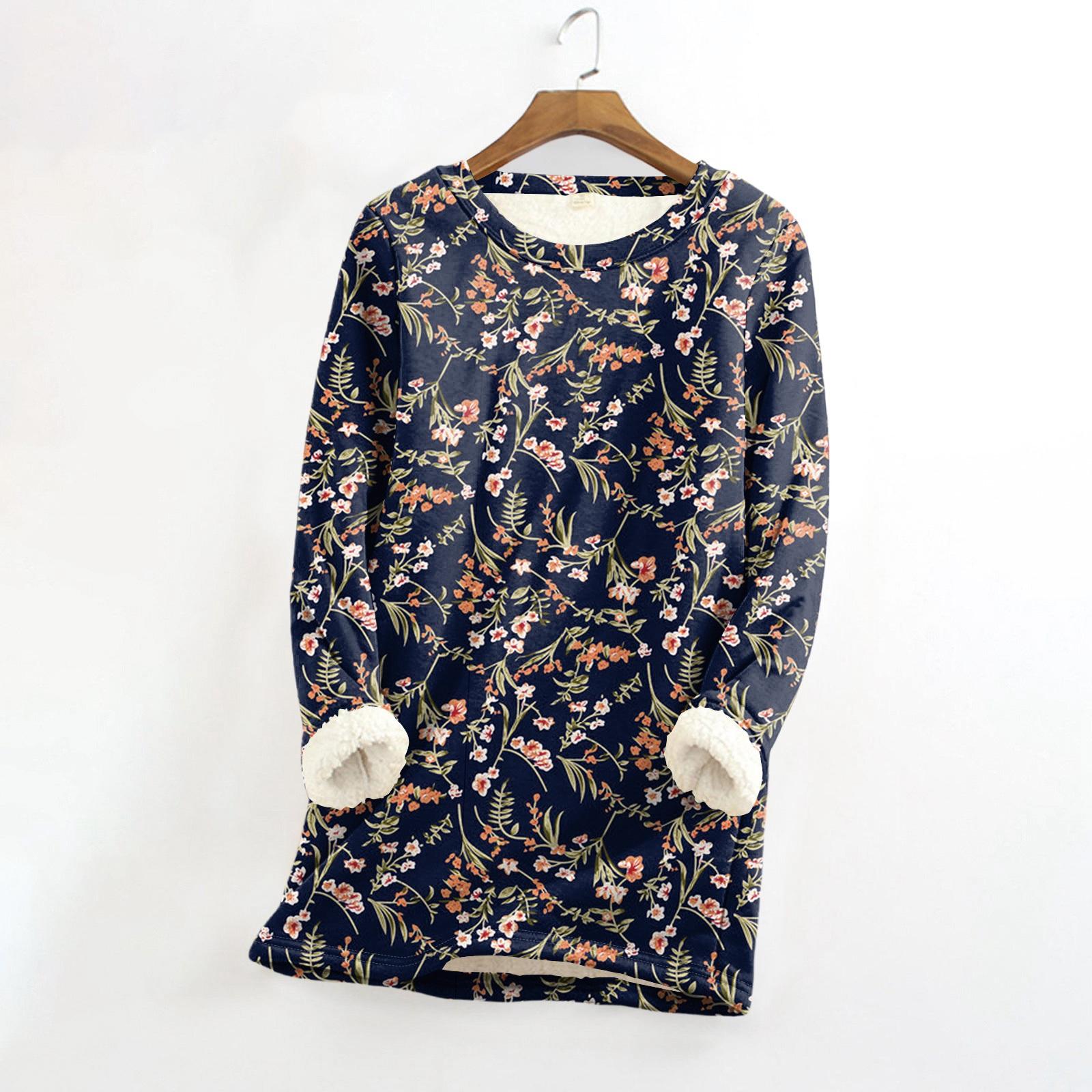 

Женский топ с круглым вырезом и принтом из утолщенного плюша и кашемира, теплый длинный топ M