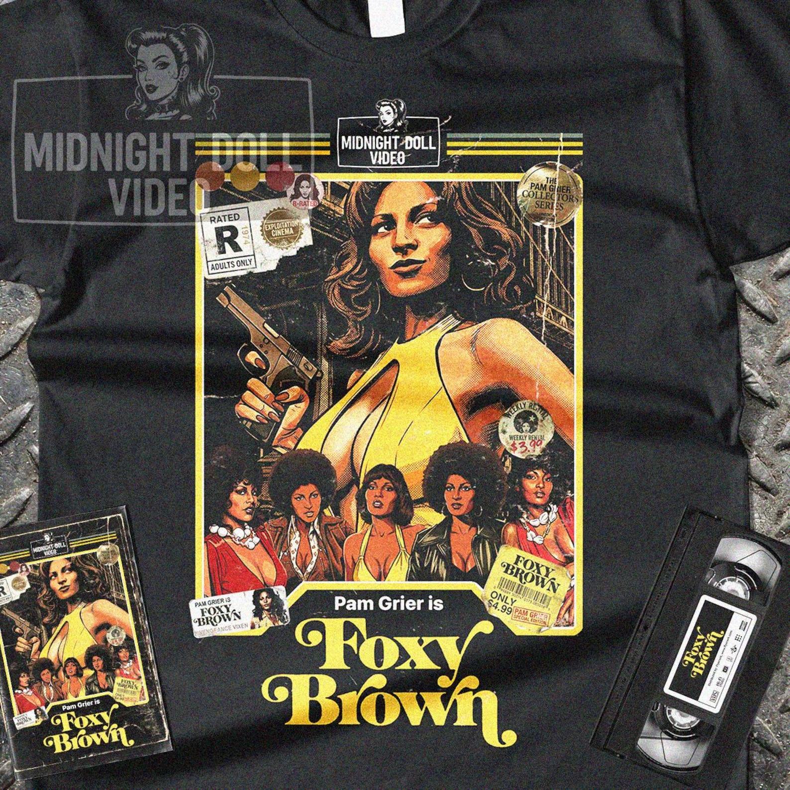 Foxy Brown (1974) Shirt - Pam Grier VHS Tribute Art - 70s Blaxploitation Movie Tee 4XL
