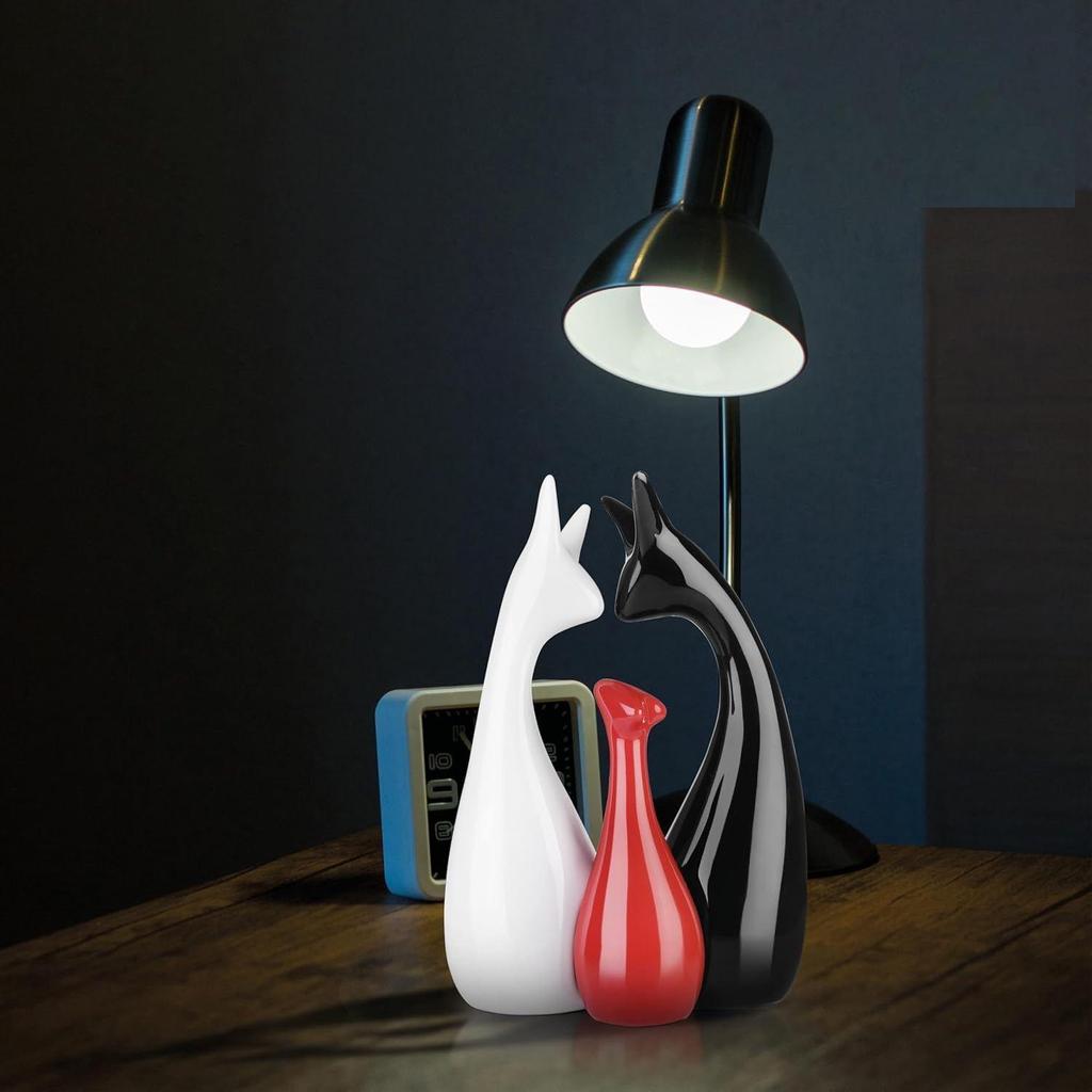 Home Decor Lucky Red White Black Deer Family Piano Glossy Finish Ceramic Figures- (Set of 3)