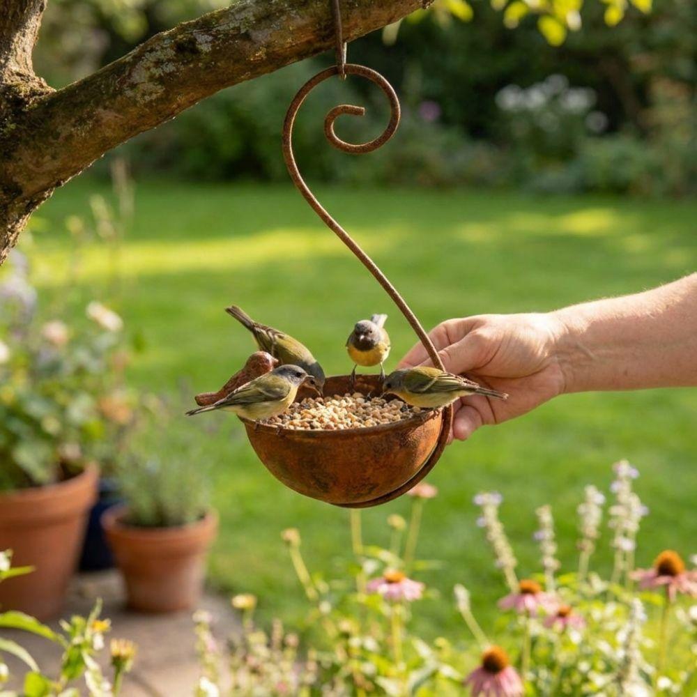 Rusty Metal Hanging Bird Bath Feeder Large Capacity Bird Water Bowl Bird Water Drinker  Backyard