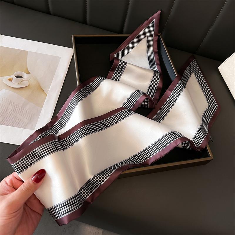 

147x14см Роскошный Модный Шелковый Шарф Женский Длинный Узкий Двухслойный Шелковый Шарф Повязка на Голову Шейный Платок Фуляр Повязка для Волос Хиджаб Лента 147x14cm