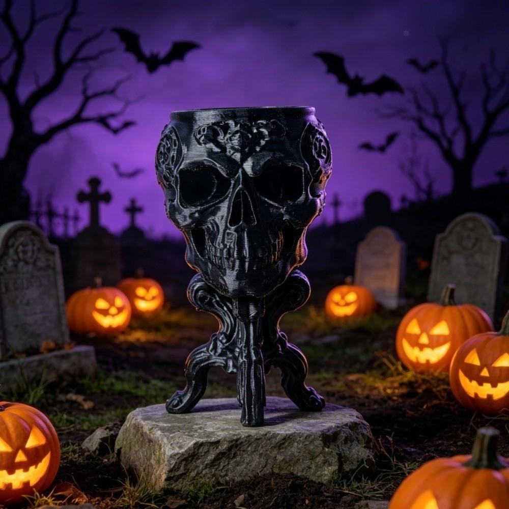 Gothic Halloween Goblet Skull Planter 3D Printed Skull Storage Pot Figurine Indoor Home Decor