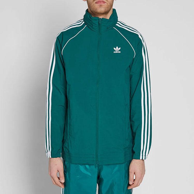 Adidas Originals Trefoil Logo Colorblock Striped Sports Jacket Men Jacket Green CW1311