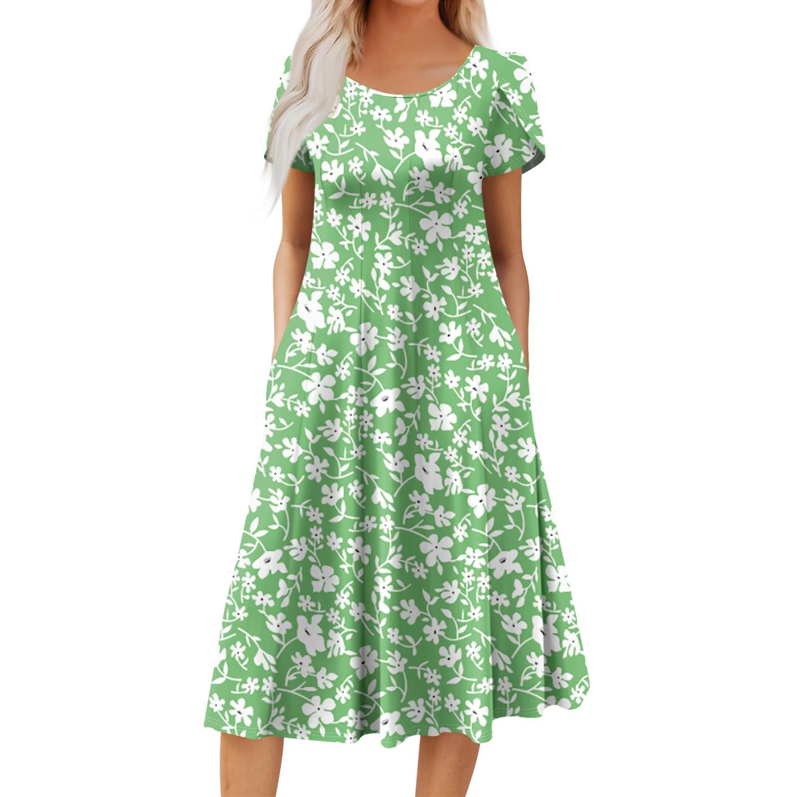 

Женское повседневное модное платье миди с круглым вырезом и коротким рукавом, модное свадебное платье для гостей M зелёный