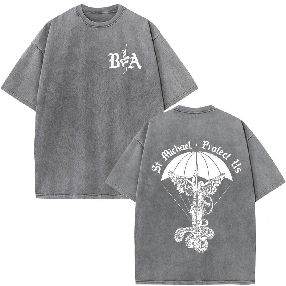 

Vintage Washed Justicia Brothers in Arms Double Sided Print Tshirt Men Clothing Casual Cotton Oversized Short Sleeves T Shirts S