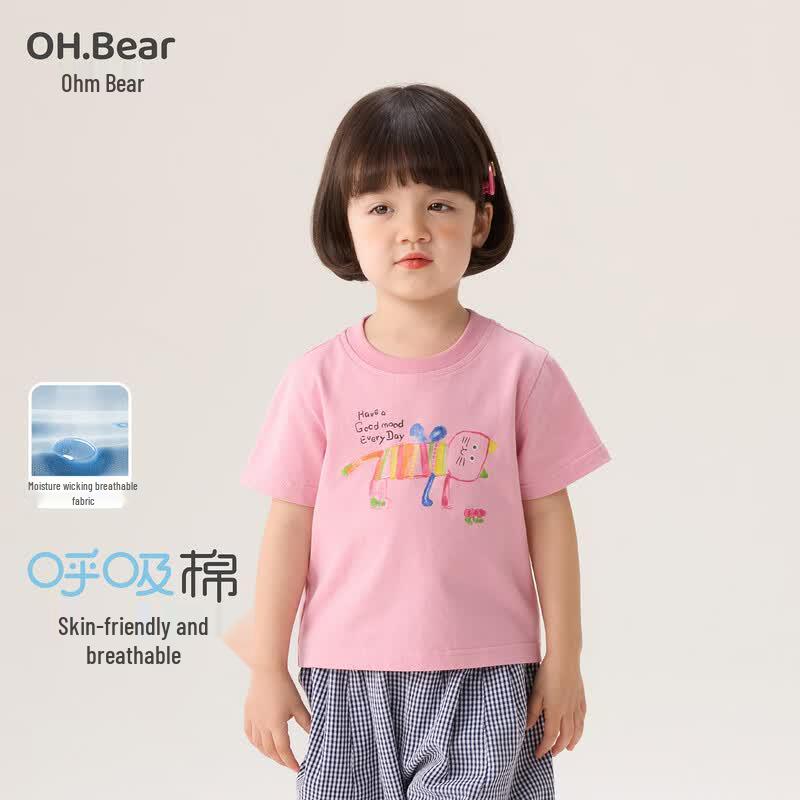 Ohm Bear Girls  Short Sleeve Cartoon T-shirt 110