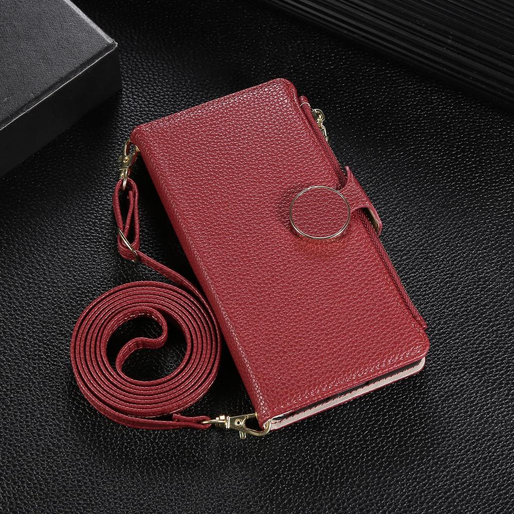 Custodia a Tracolla per Samsung Galaxy S25 Ultra Edge S24 Plus S23 FE S22 S21 S20 Note20 A56 A36 Fibbia Circolare Portafoglio Portacarte in Pelle